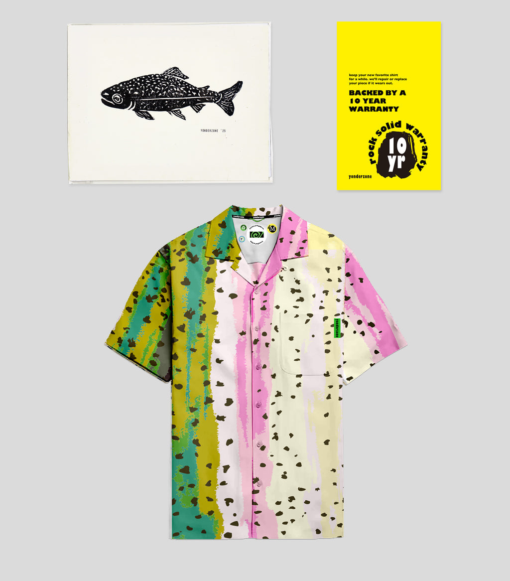 Rainbow Trout Short Sleeve button down + matching print + 10 year warranty
